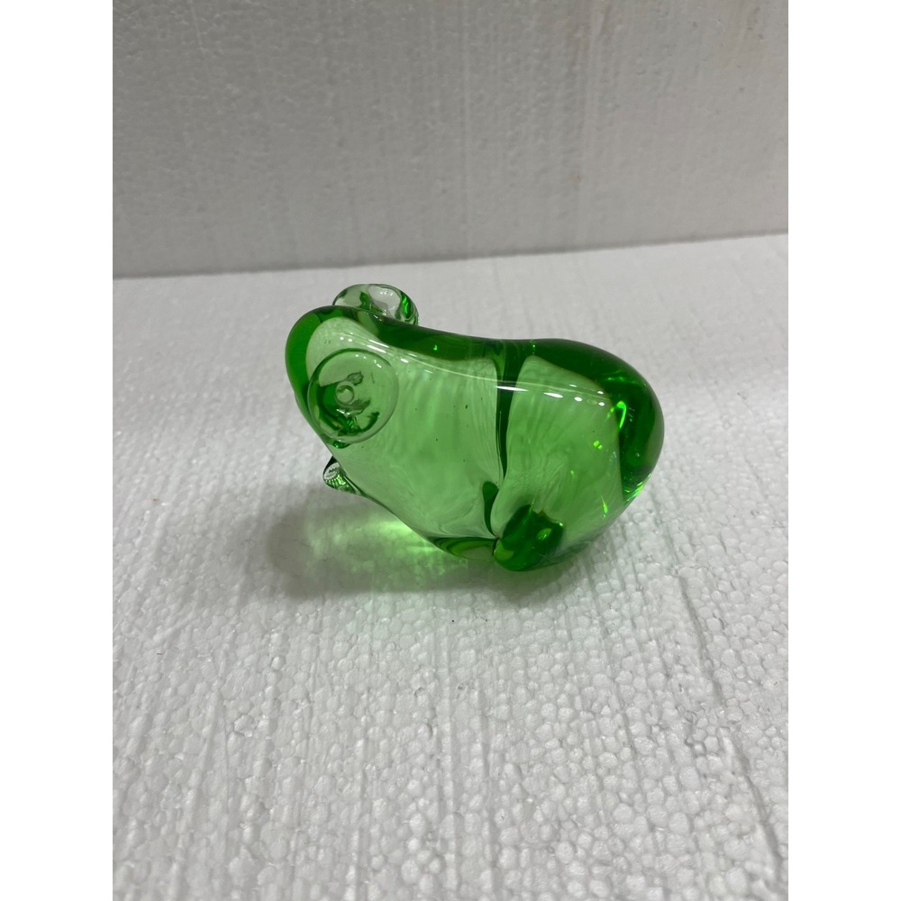 Vintage Green Art Glass Frog‎ Figurine Hand Blown Glass Large Googly Eyes